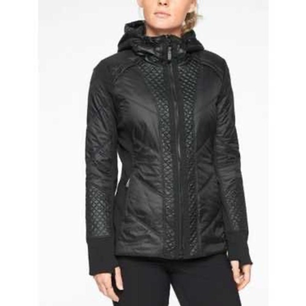 Athleta Rock Ridge‎ Primaloft Jacket Black Hooded Quilted Puffer Coat Large